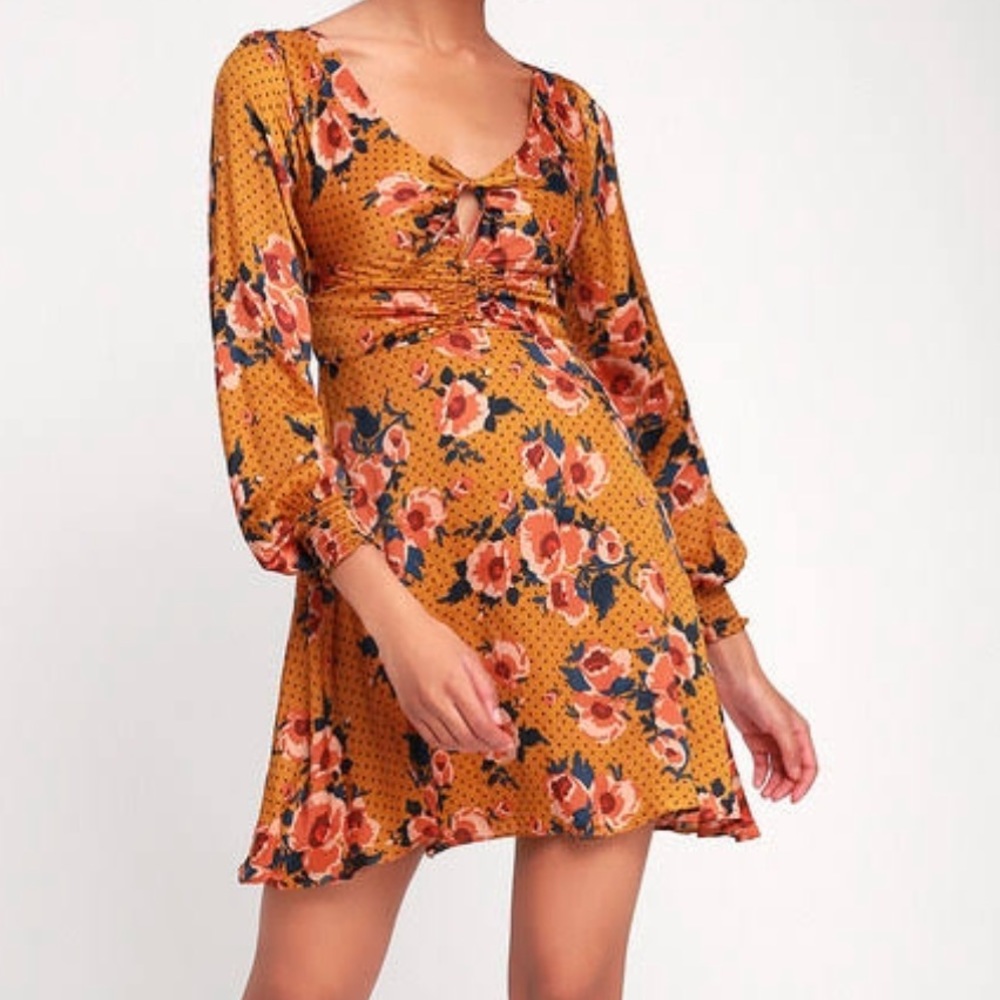 Free People Mustard Floral Mini Dress